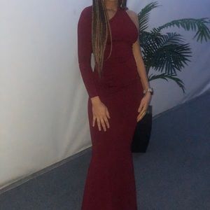 Single Sleeve Burgandy Mermaid Dress